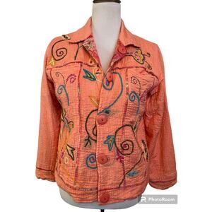 Vintage 90s Flashback Reversible Embroidered Floral Cotton Blend Jacket SIZE M